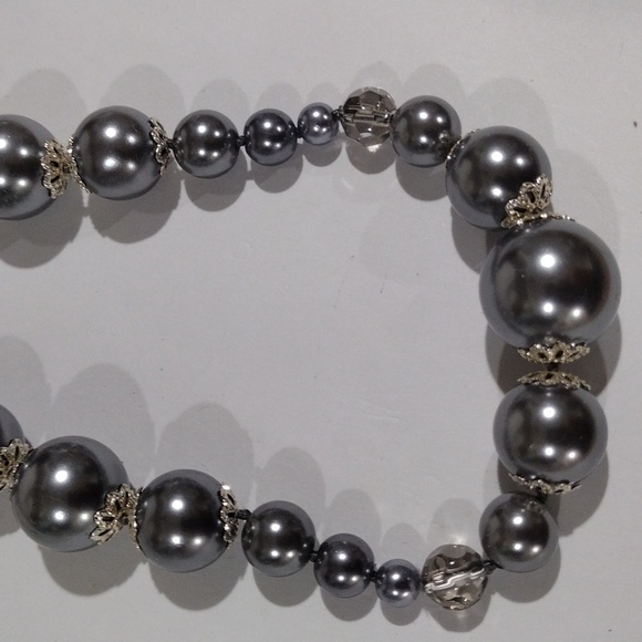 Cherish Elegant Silver tone & Grey Beads Long Necklace - Women's Fashion Jewelry - Picture 4 of 7